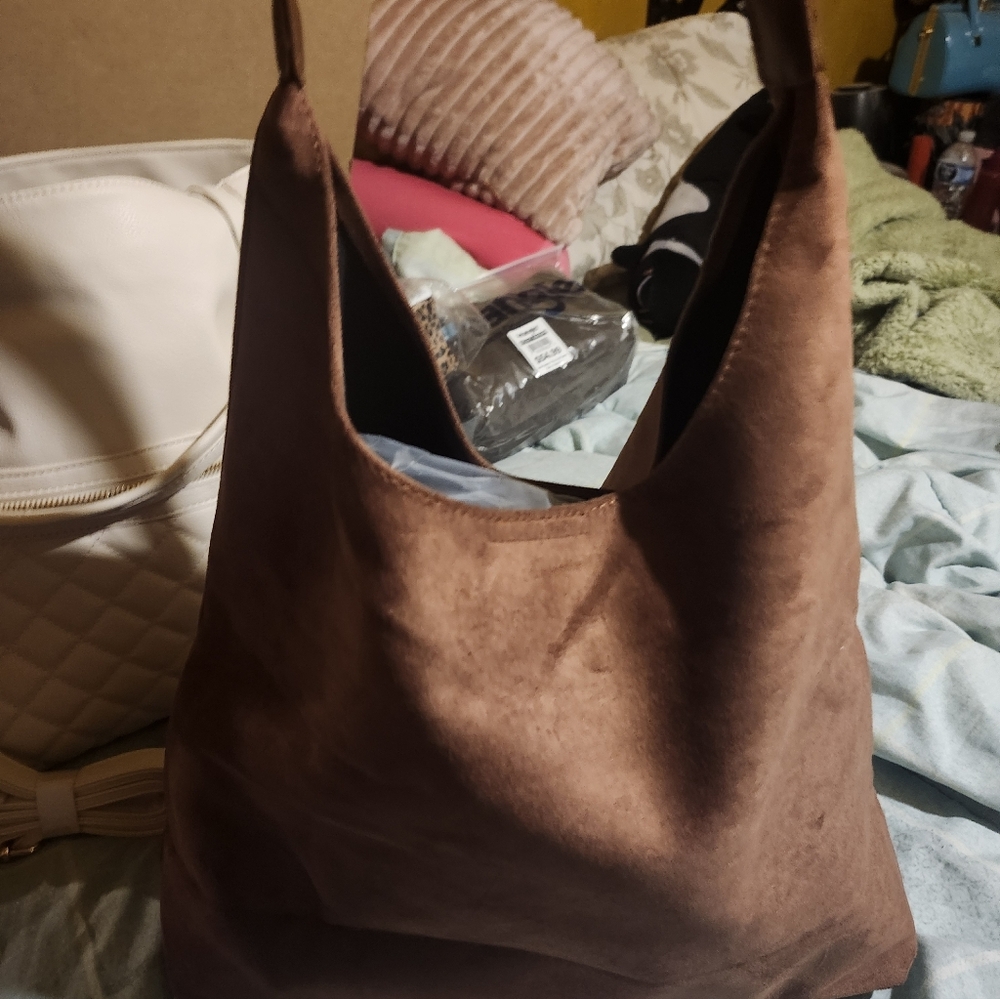 Brown  Women's Suede Tote Bag - Picture 3 of 4
